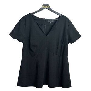 Eloquii Black V-Neck Short-Sleeve Peplum Top Size 18